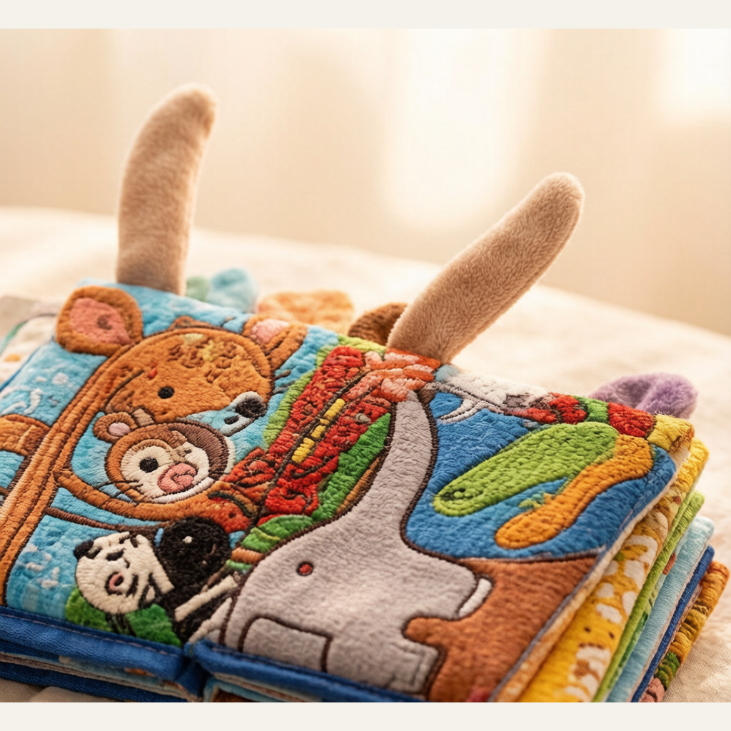 Baby Animal Cloth Book Gift Box - Set of 5 Tear-Resistant Crinkle Books with Tails for Infants & Toddlers