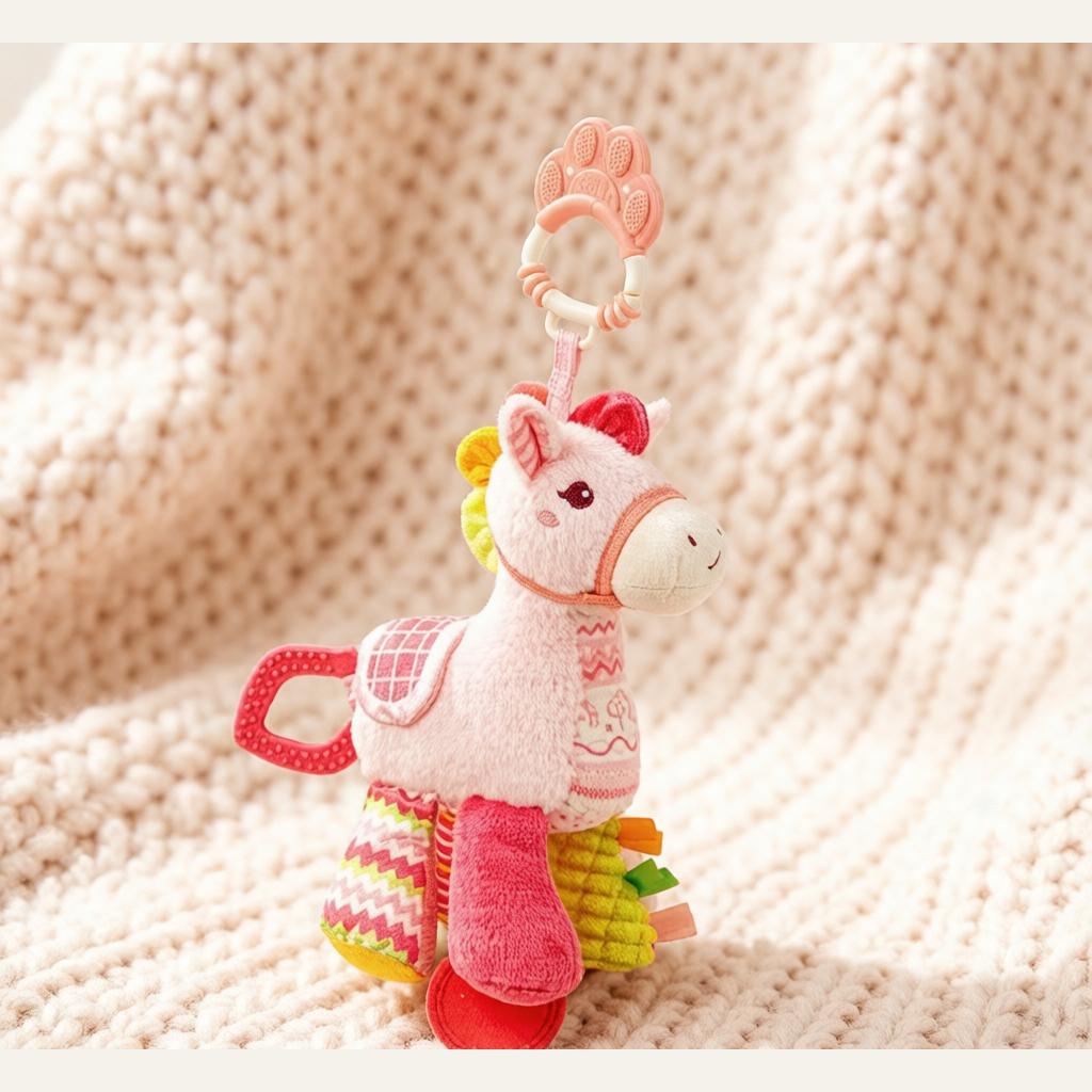 Rainbow Pony Music Box Crib Pendant - Hanging Bell Rattle Soothing Companion Toy for Babies