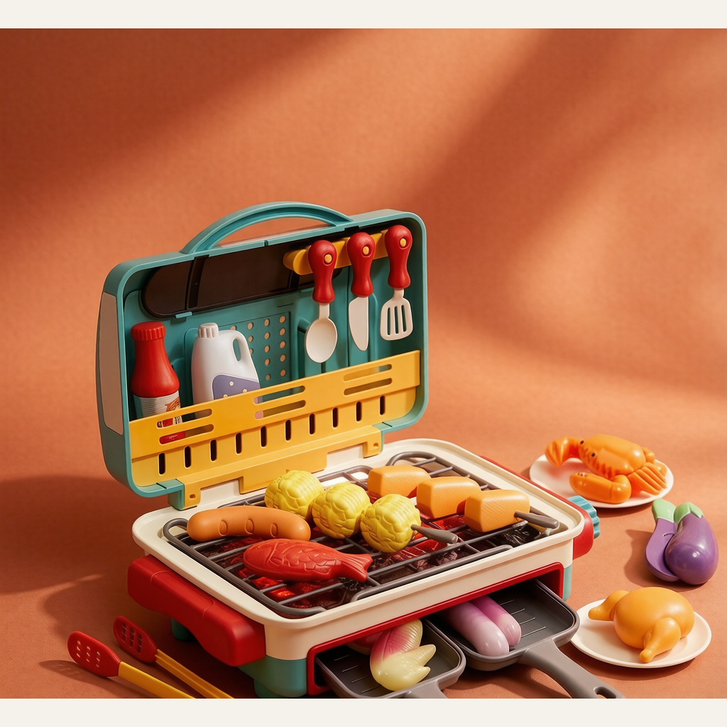 Electric Kids BBQ Grill Toy - Light, Music & Color-Changing Food Pretend Play