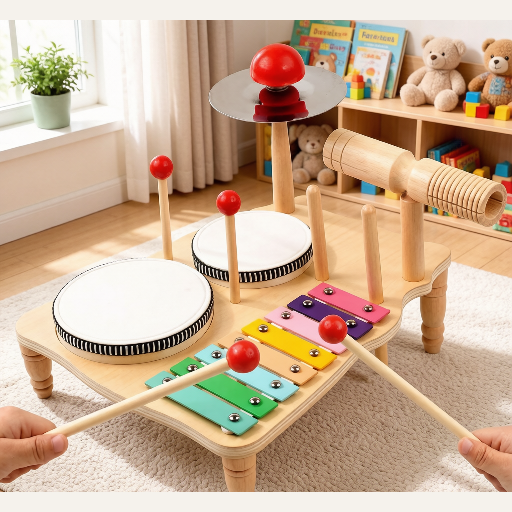 Wooden Orff Percussion Instrument Set - Kids Drum & Gong Musical Toy