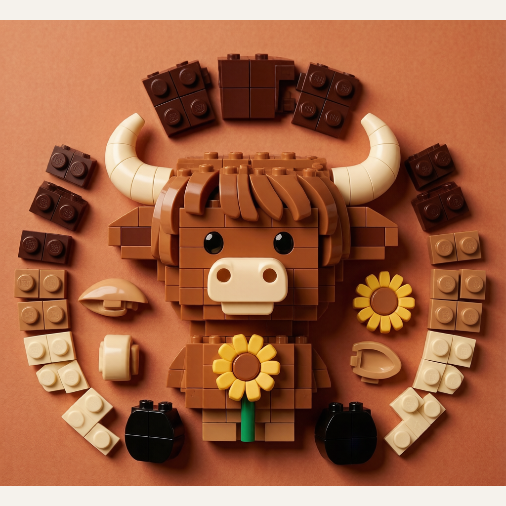 Highland Cow Building Block Toy - Sunflower Cow DIY Assembly Model