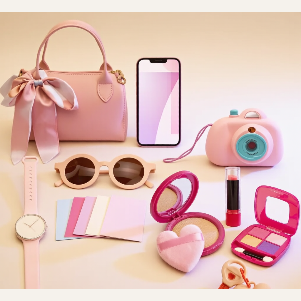 Kids Pretend Cosmetics & Handbag Set - Simulation Makeup, Camera, Phone & Coin Purse