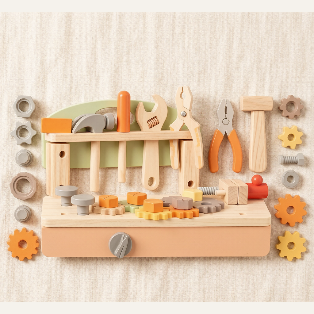Wooden Kids Tool Set - Disassembly & Assembly Nut Repair Bench Pretend Play Toy
